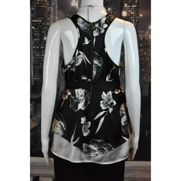 Charlotte Russe size M Sleeveless Racer Back Black and White Floral Print Top - Picture 5 of 7